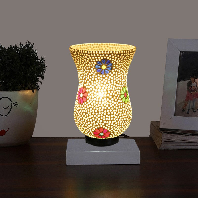 Luxyn Mosaic Glass Table Lamp With Wooden Base - Multicolor