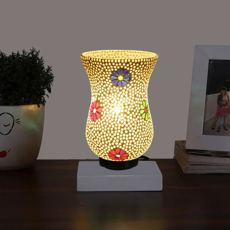 Luxyn Mosaic Glass Table Lamp With Wooden Base - Multicolor media 1
