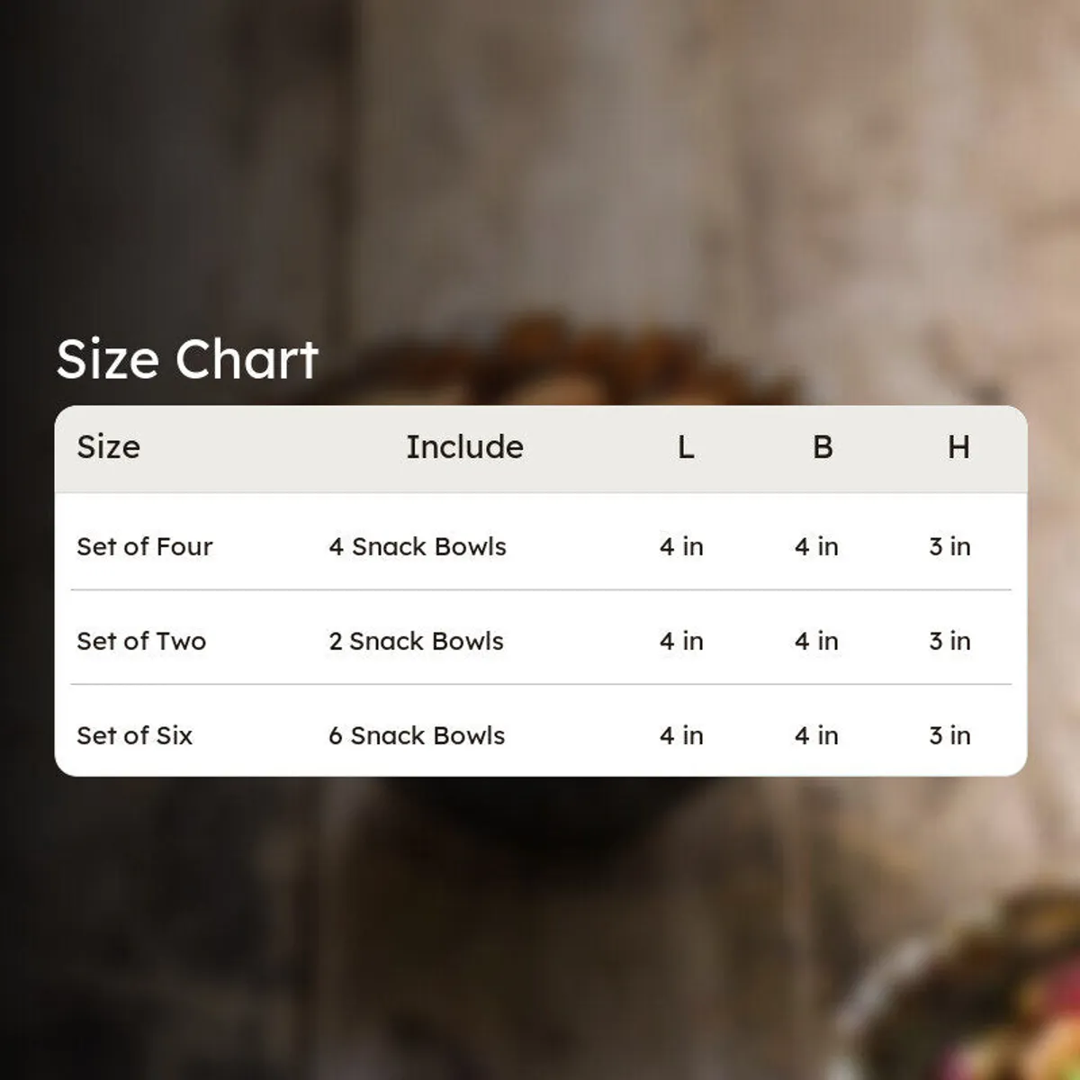 Blurred snack bowl scene with a pale rectangular information panel