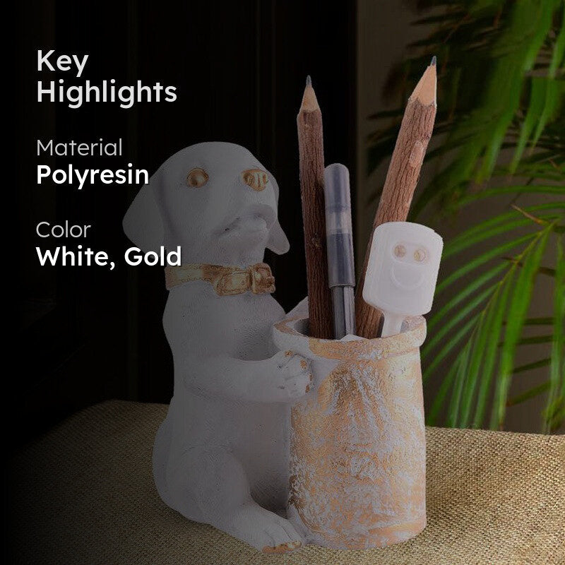 Pen Pal Puppy Painted Polyresin Pen Stand - White media 2
