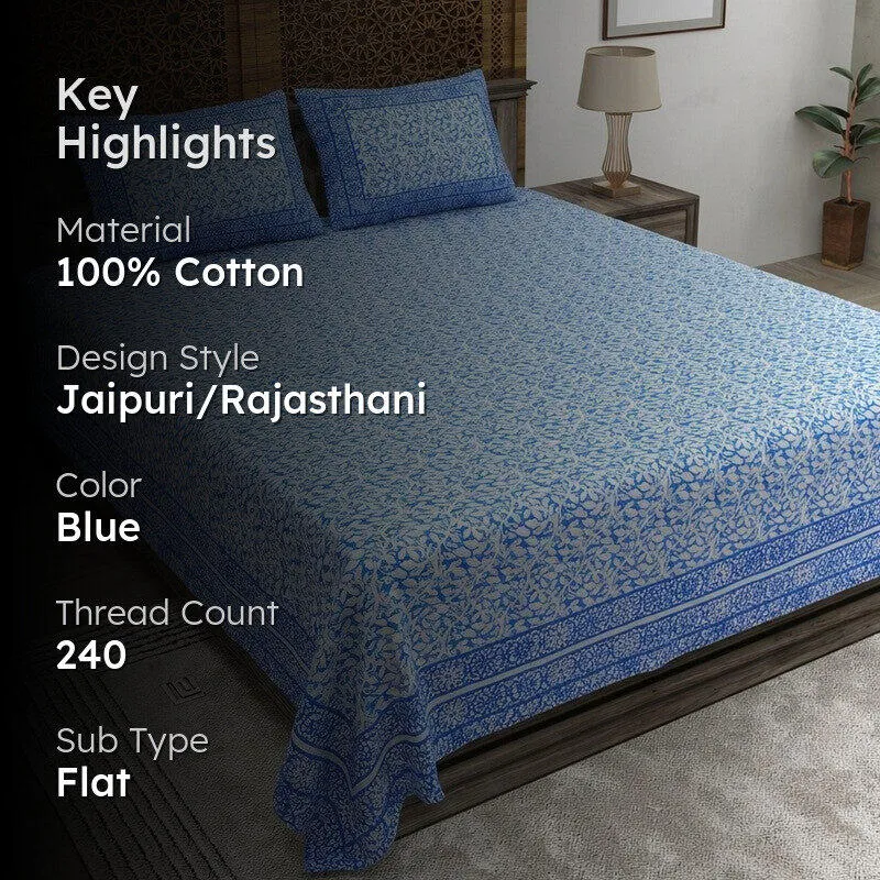 Softra Cotton Bedsheet (Blue) - 240 TC media 2