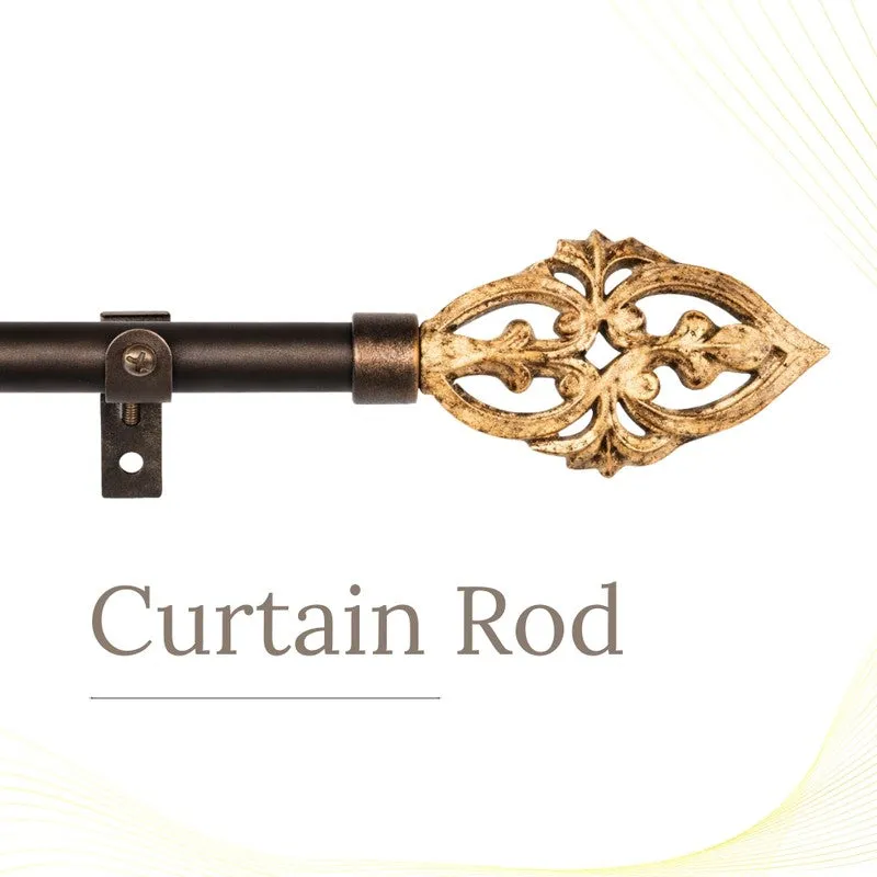Spindle Extendable 1" Single Curtain Rods With Abstract Finial & Brackets (Brown) media 3