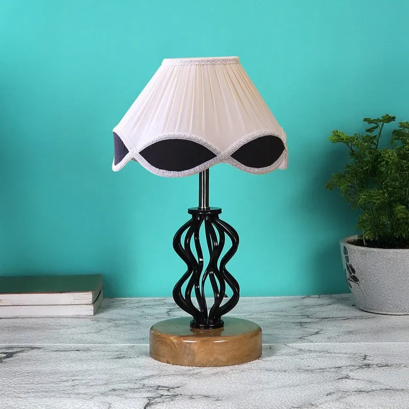 Aurevyn Cotton Table Lamp With Wooden Base - Ivory media 4