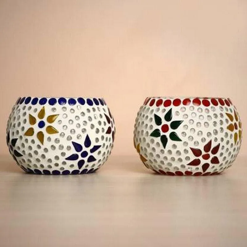 Vanya Mosaic Glass Tealight Candle Holder - Set Of Two media 1