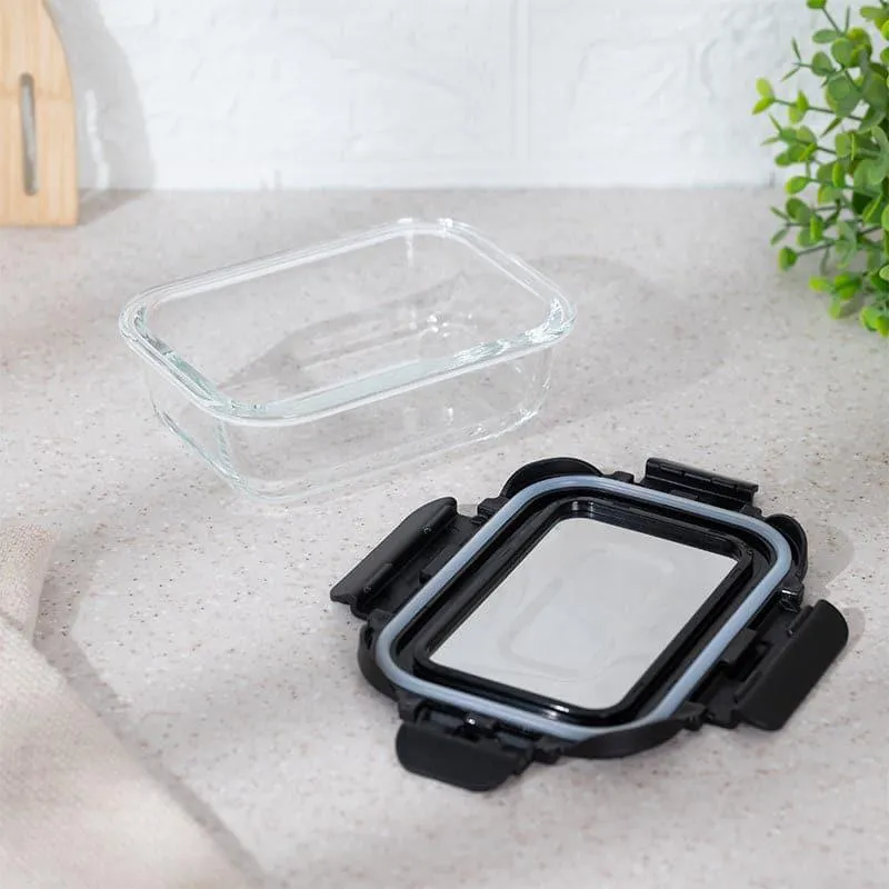 Boro Glass Lunch Box With Steel Lid (Black) - 370 ML media 3