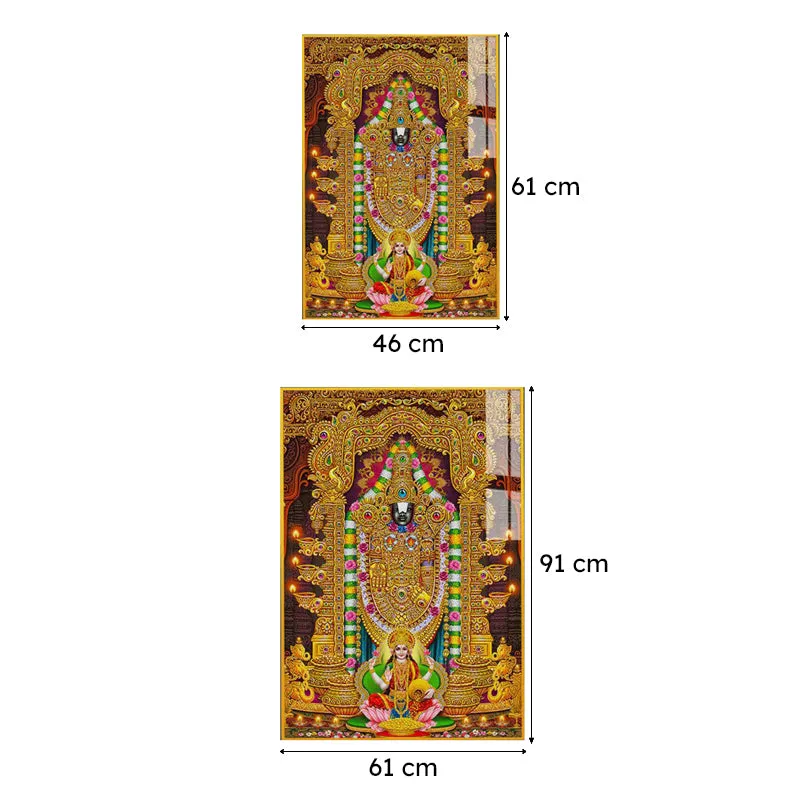 Lord Thirupathi Balaji Spiritual Canvas Wall Art With Frame - Gold media 7