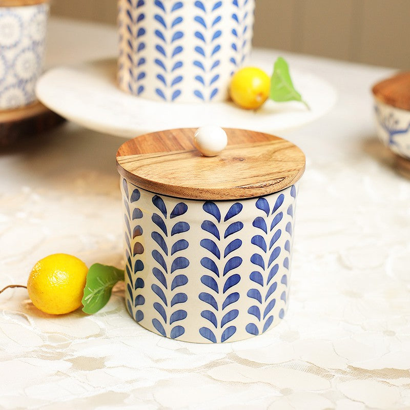 Sumi Ink Ceramic Storage Jar with Mango Wood Lid - 800 mL