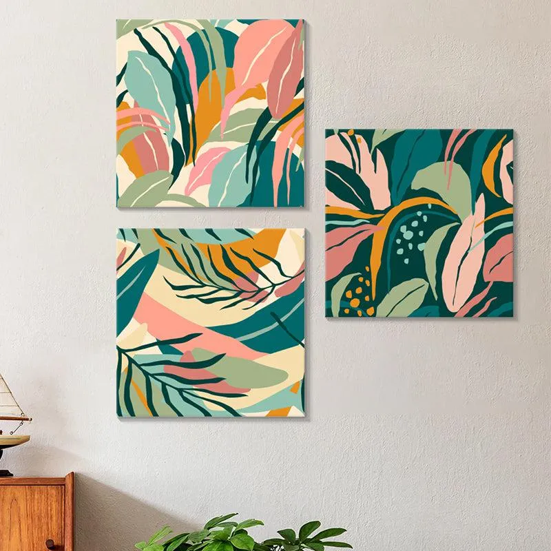 Pastel Jungle Wall Painting - Set Of Three media 1