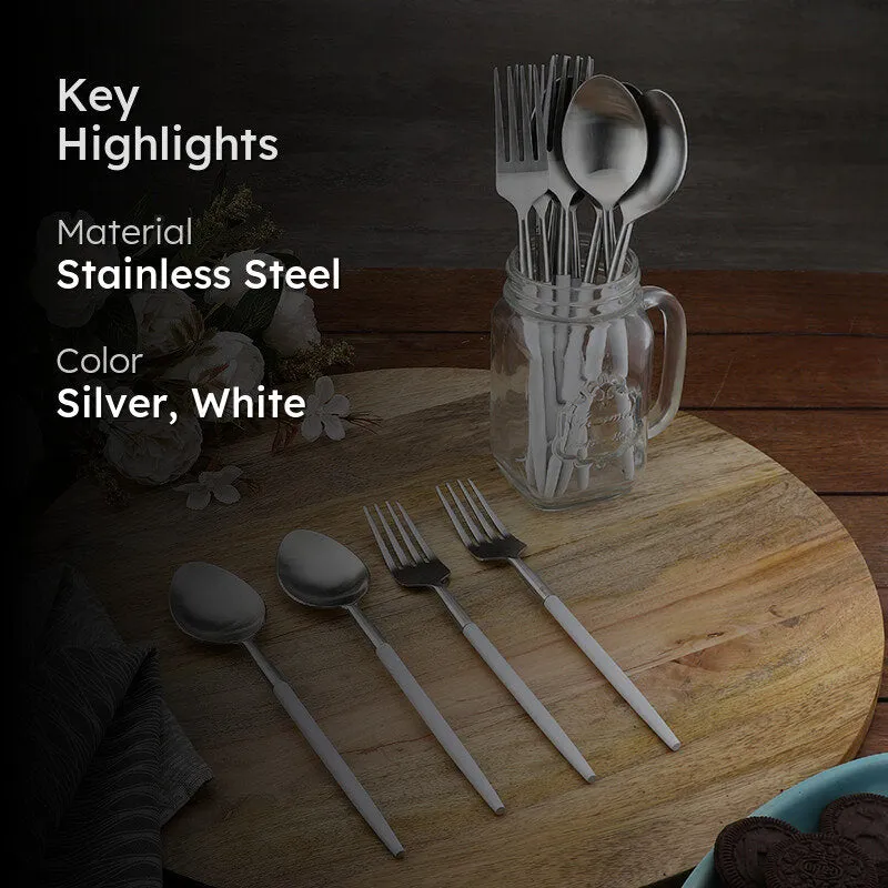 Stirling Stainless Steel Cutlery Set (Silver & White) - Twelve Piece Set media 2