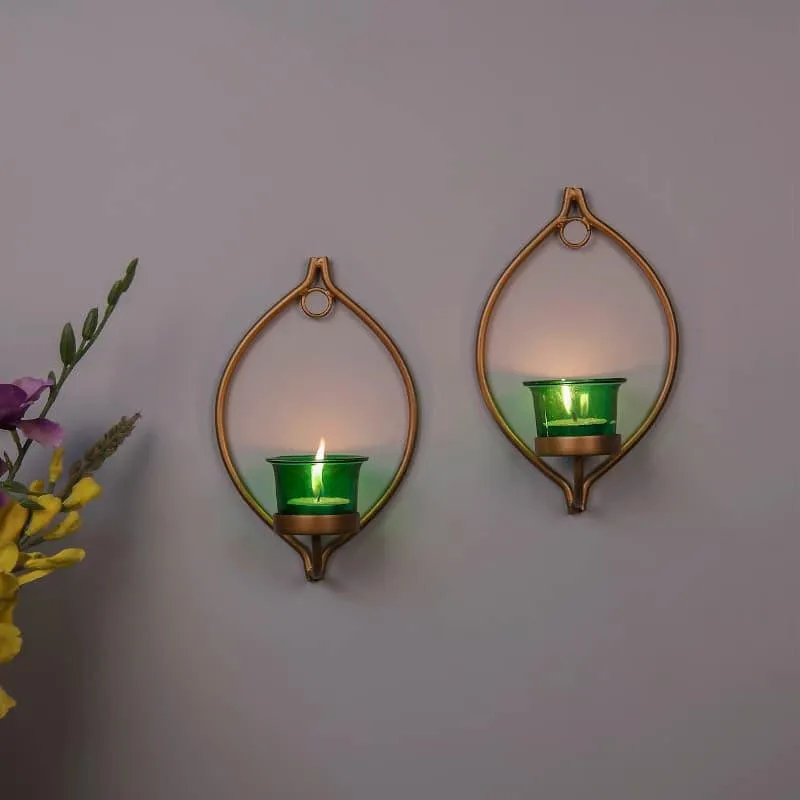Leafy Sconce Candle Holder (Green) - Set Of Two media 3