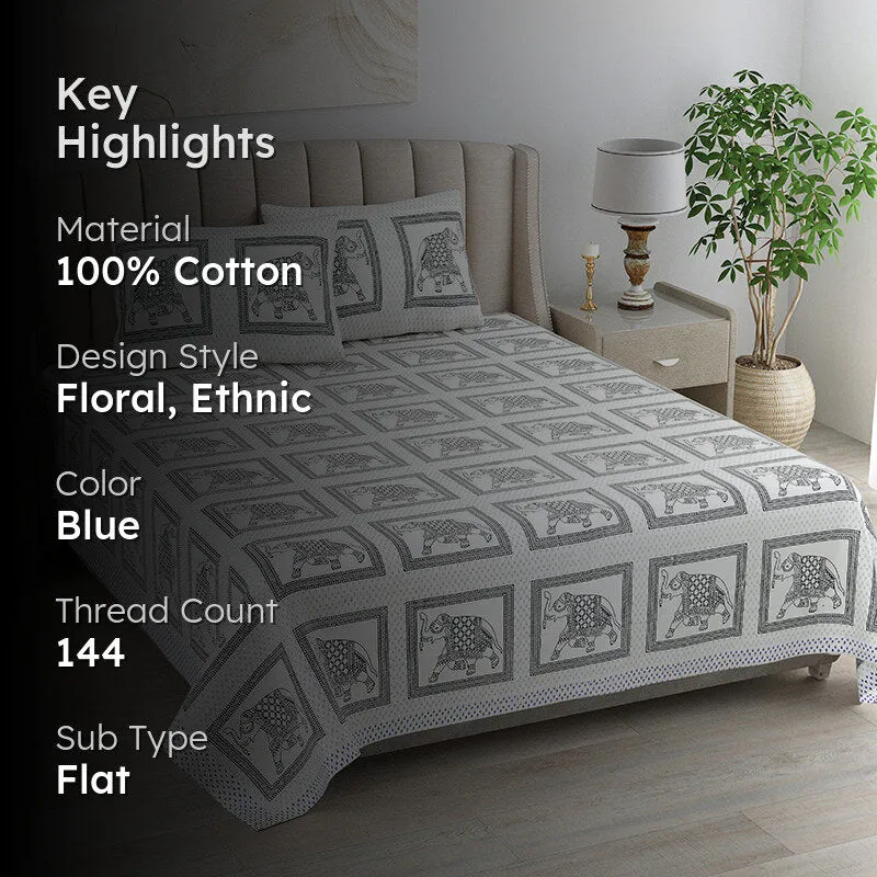Ethnik Tusker Cotton Bedsheet (Grey) - 144 TC media 2