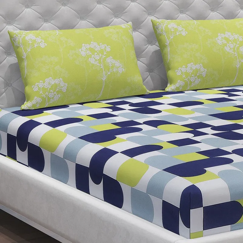 Monte Carlo Multi Blocks Cotton Bedsheet (Blue,Green) - 104 TC media 5