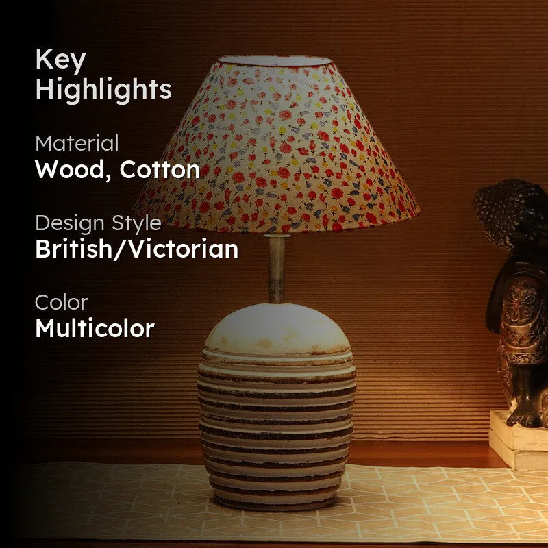 Celionis Cotton Table Lamp With Wooden Base - Multicolor media 2