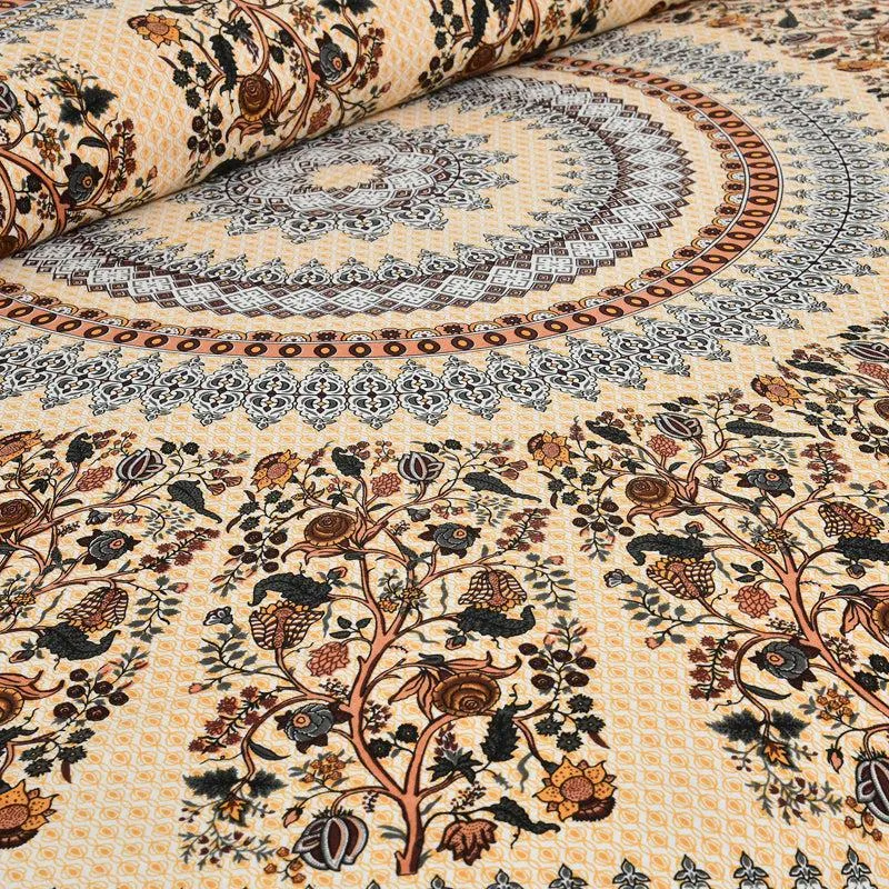 Pushkara Ethnic Cotton Flat Bedsheet (Yellow) - 160 TC media 4