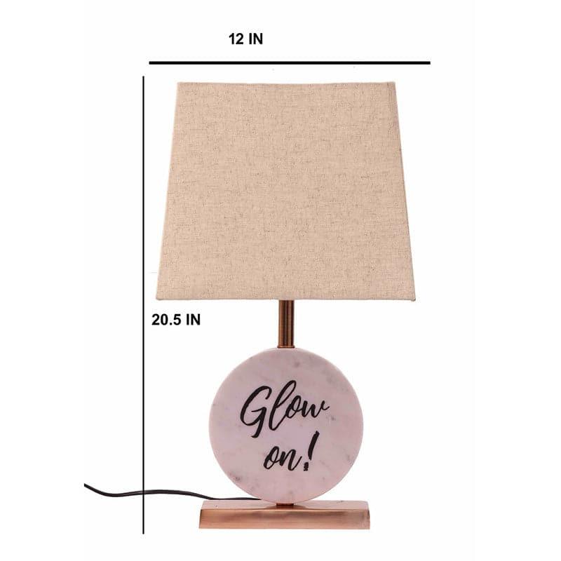 Glow On Marble & Copper Base Fabric Table Lamp - Beige,White media 5