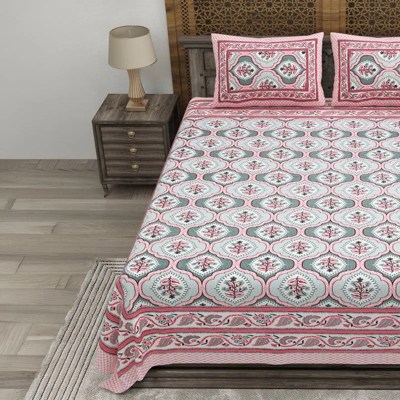 Rango Cotton Bedsheet (Dark Green,Pink) - 240 TC media 3