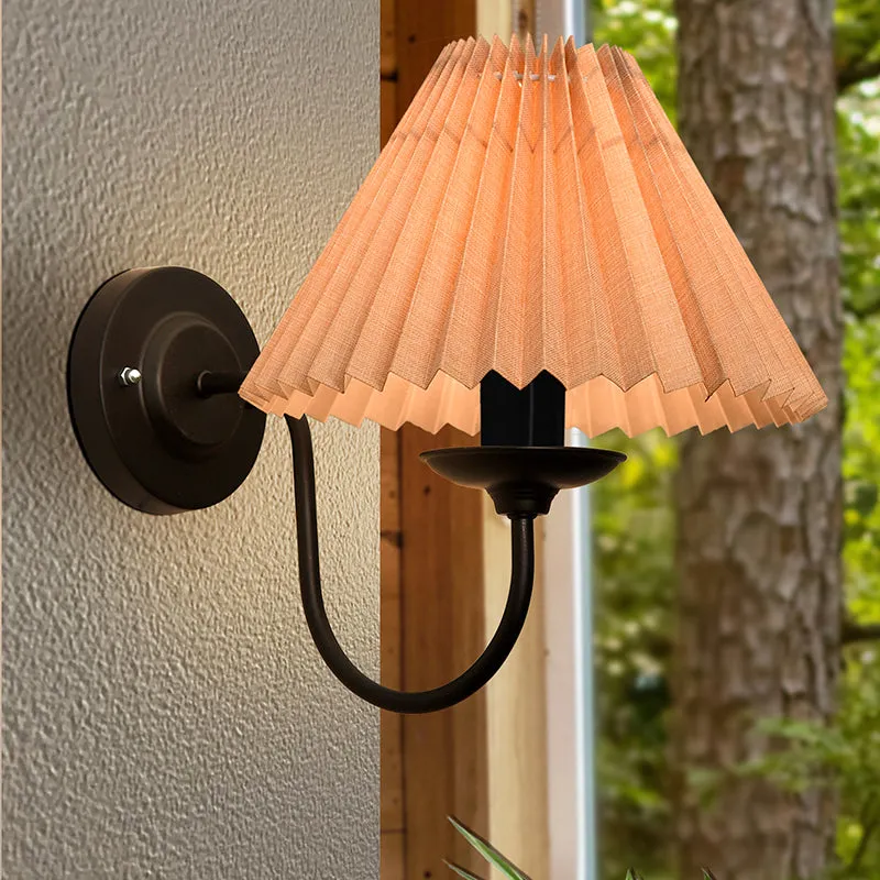 French Pleat Fabric & Metal Wall Lamp - Beige & Black media 1