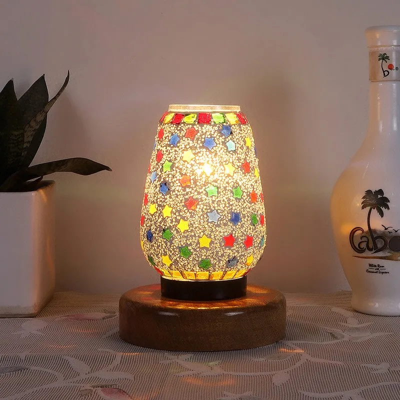 Blazeon Glass Table Lamp With Wooden Base - Multicolor media 3