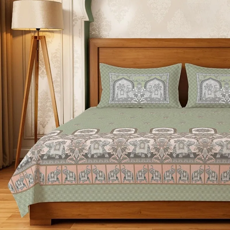 Urban Space Parampara Ethnic Cotton Bedsheet (Sage Green) - 300 TC media 3