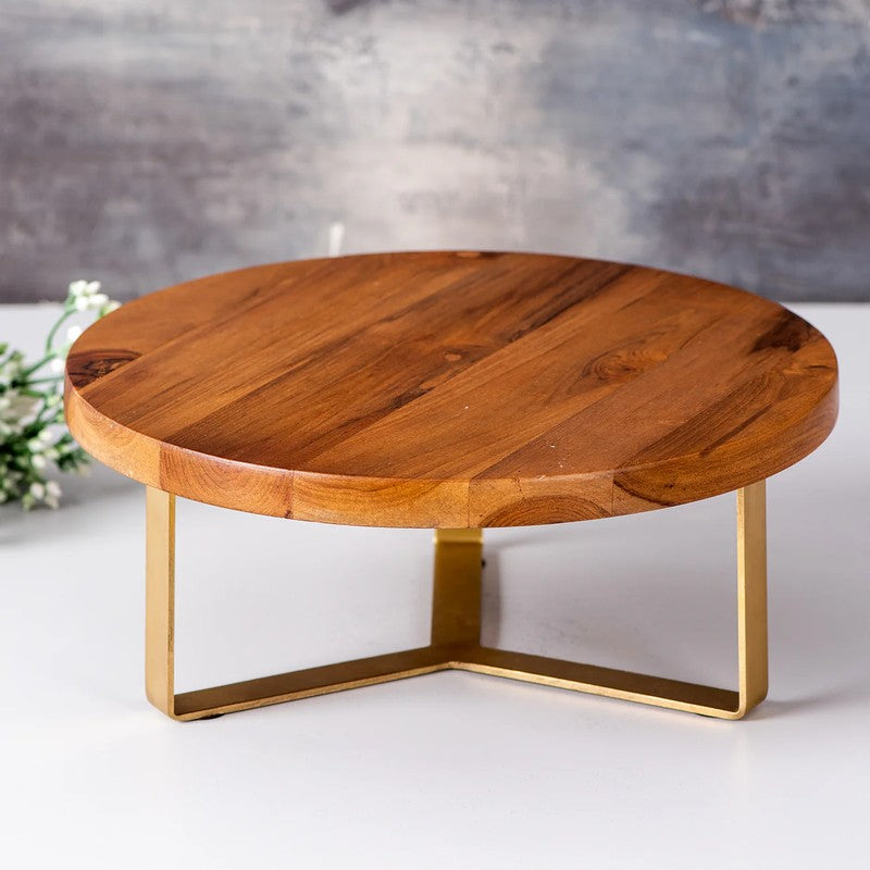 Delicia Teak Wood Cake Stand With Knife and Server (Brown,white) - Three Piece Set media 4