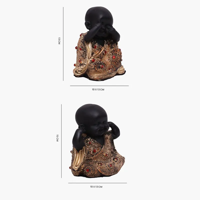 Virtue Laughing Buddha Showpiece (Black) - Set Of Three media 10