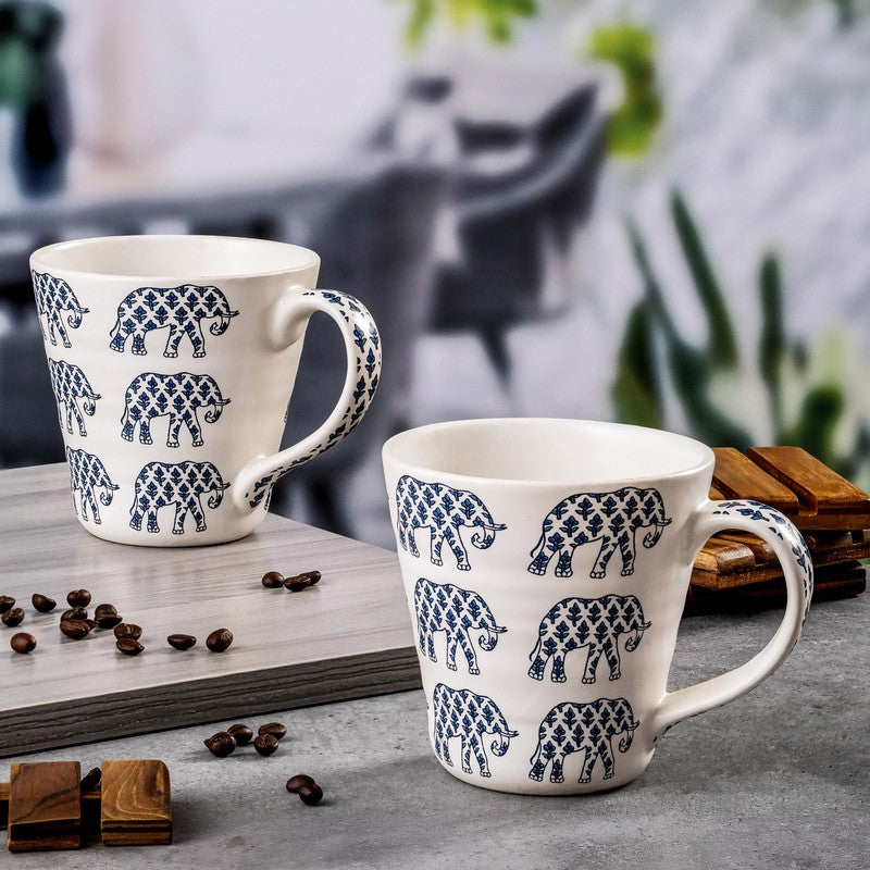 Elephant Stoneware Coffee Mug (400 mL Each) - Set Of Two