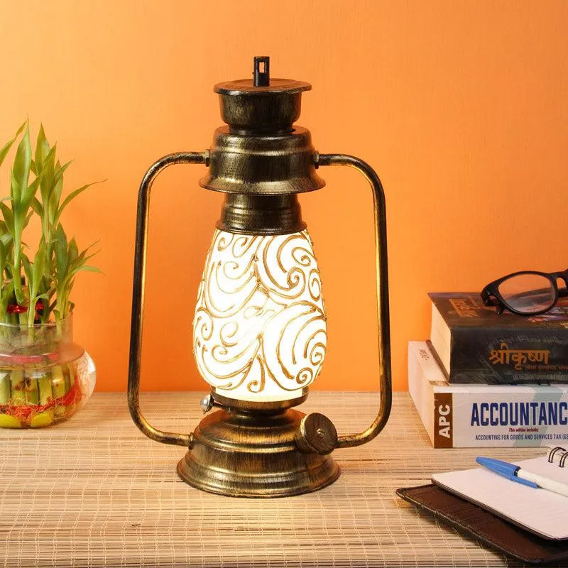 Saagar Mosaic Lantern Iron Table Lamp - Gold,Brown media 1