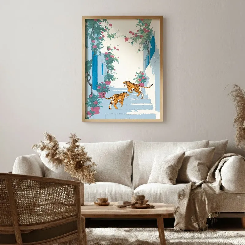 Feline Grace Canvas Wall Painting - Brown Frame media 1