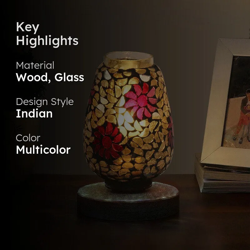 Prismella Mosaic Glass Table Lamp With Wooden Base - Multicolor media 2