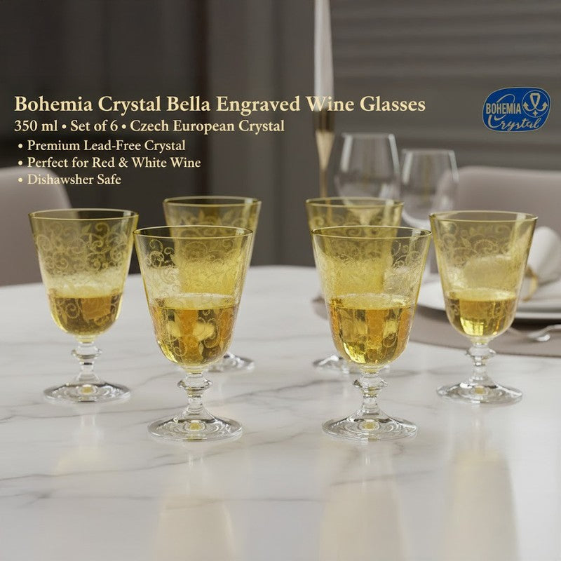 Olivia Bohemia Crystal Goblet Glasses (Yellow/350 mL Each) - Set Of Six media 4