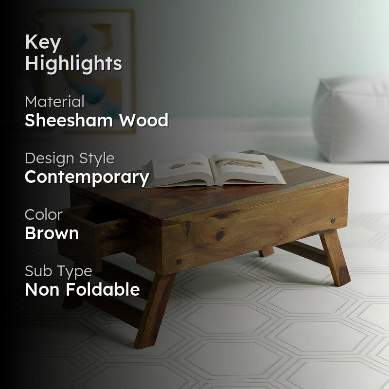 Nverox Sheesham Wooden Side & Bedside Table - Light Brown media 2