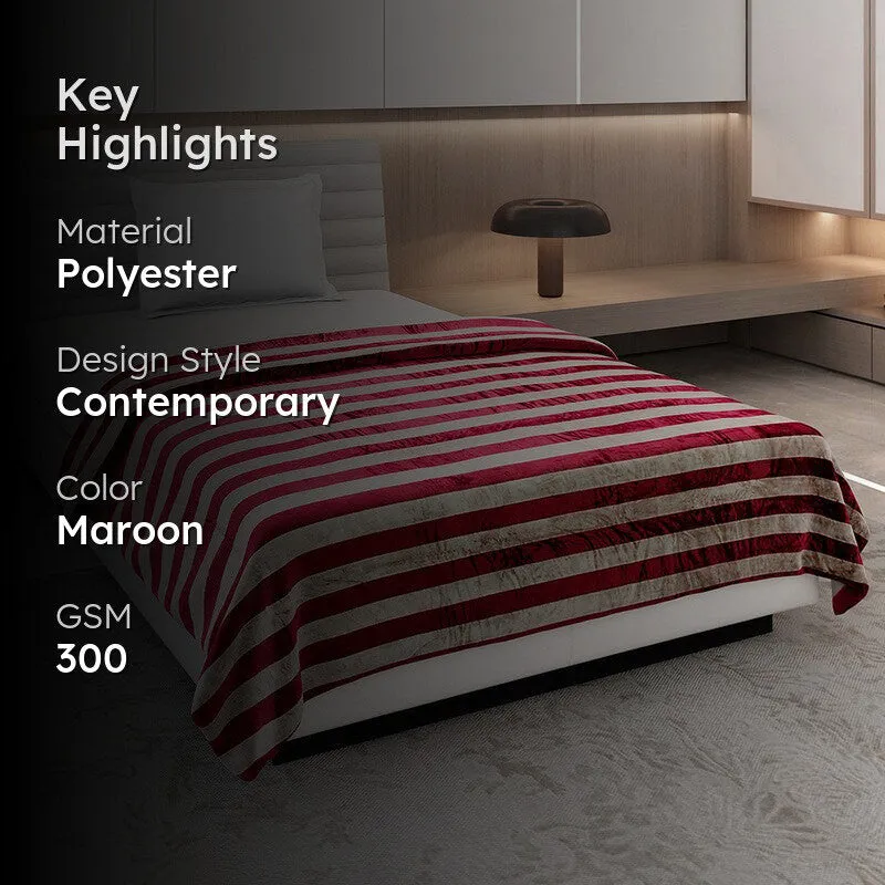 Monte Carlo Strivon Bold Stripes Polyester Blanket (Maroon) - 300 GSM media 2