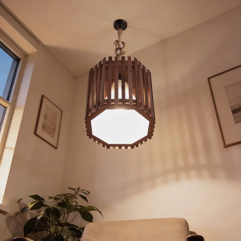 CageFacet Wooden Ceiling Lamp - Brown media 3