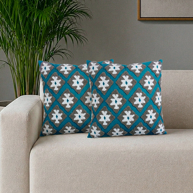 Verse & Rhythm Tufted Cotton Cushion Cover - Set Of Two - 18 x 18 Inches