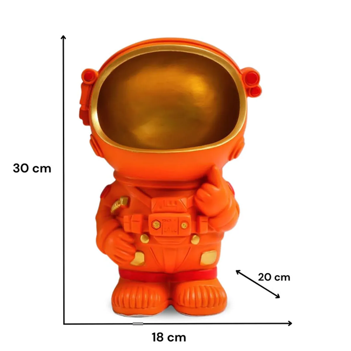 Orange astronaut tissue holder showpiece with size illustration