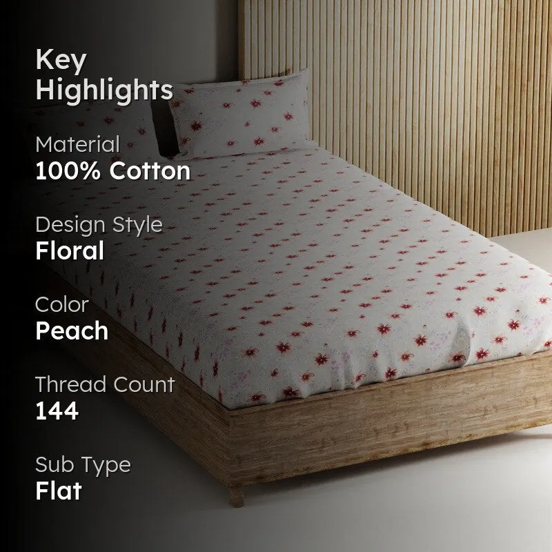 Nyric Cotton Bedsheet (Peach) - 144 TC media 2
