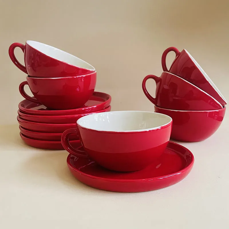 Elegant Red Cup & Saucer (240 mL Each) - Set of Six media 1