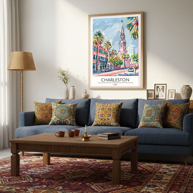 Vintage Charleston Framed Canvas Archival Canvas Wall Painting - Natural Brown Frame media 4