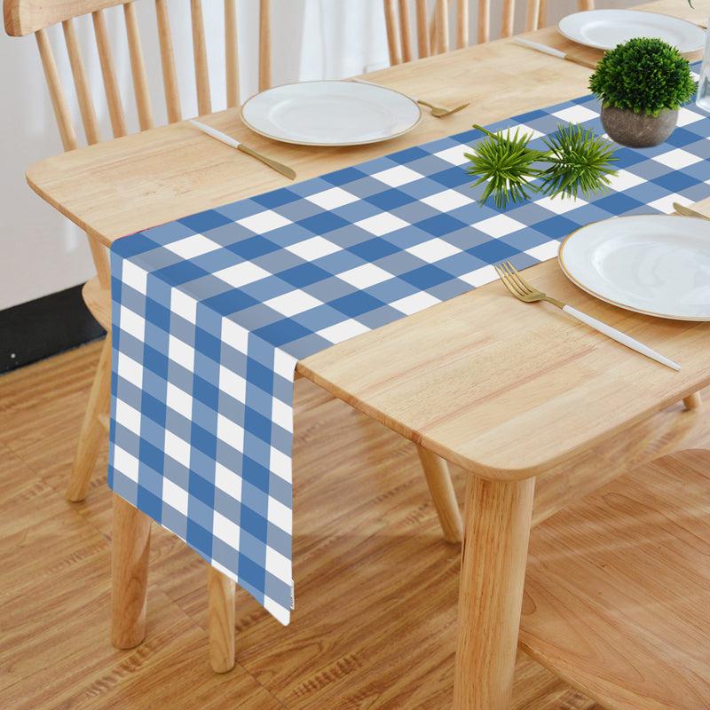 Mabel Checkered Poly Canvas Table Runner - Blue