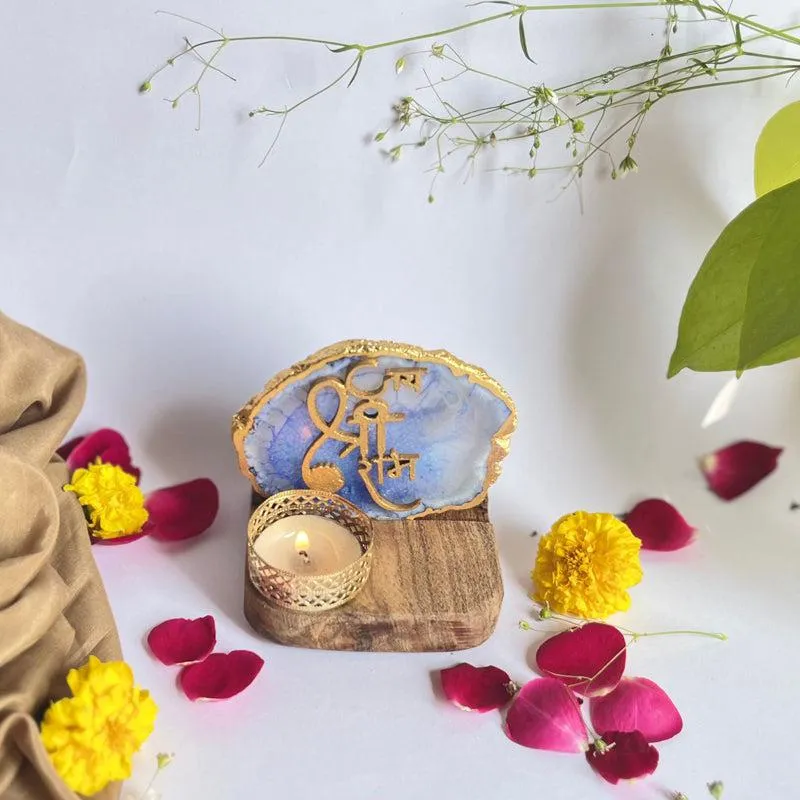 Jai Shri Ram Handcrafted Agate Religious Accent With Tealight Candle Holder - Blue media 3