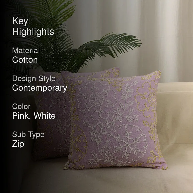 Blossom Charm Cotton Cushion Cover (Pink) - Set of Two media 2