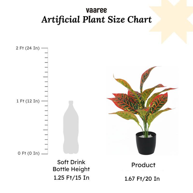 Faux Red Croton Plant With Black Plastic Pot (50 cms) - Set Of Two media 6