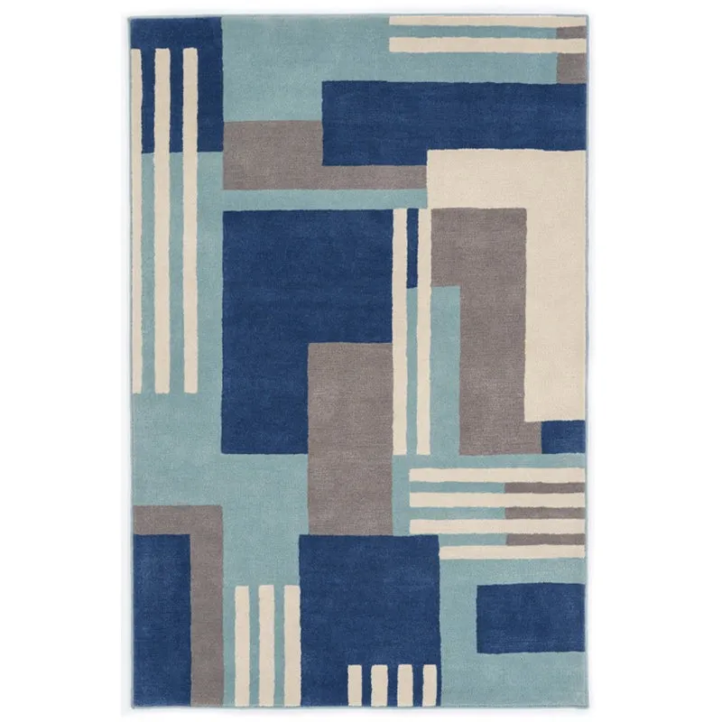 Melantho Hand Tufted Geometric Wool & Nylon Carpet - Blue & Grey media 1