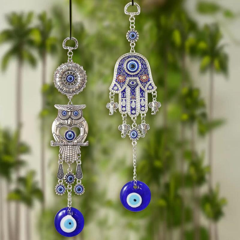 Magic Owl & Hamsa Palm Evil Eye Metal Wall Accent - Set Of Two media 3