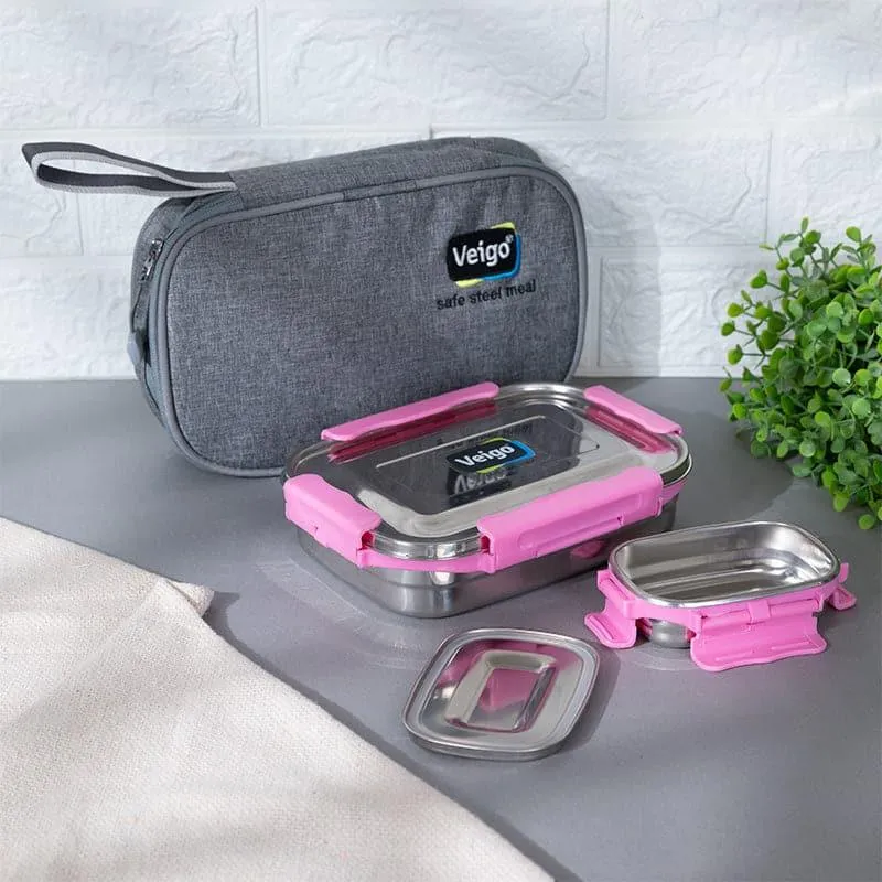 Tasteo Pack Pink Lunch Box With Insulated Pouch (800/150 mL) - Two Piece Set media 6