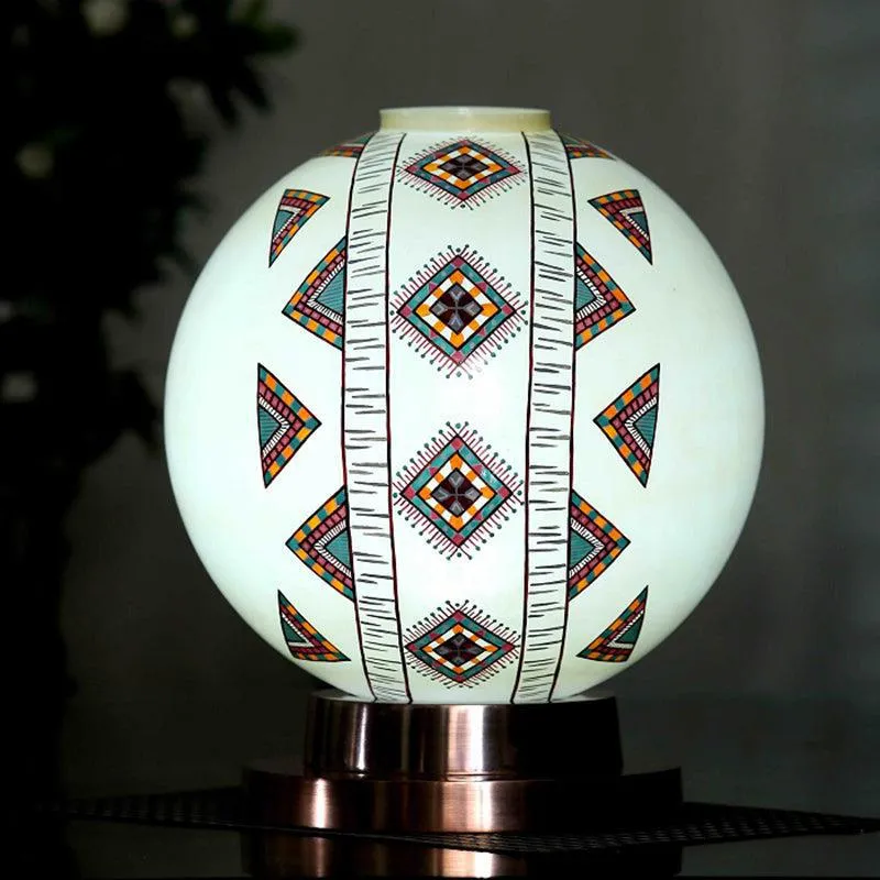 Boho Blaze Hand Painted Copper & Glass Moon Table Lamp - Multicolor media 1