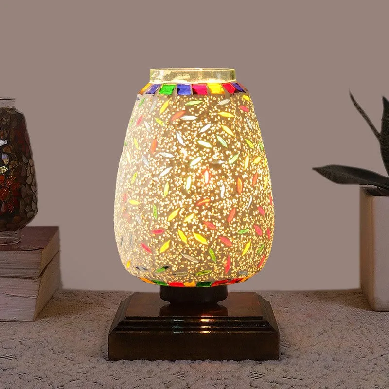 Glimvar Glass Table Lamp With Wooden Base - Multicolor media 3