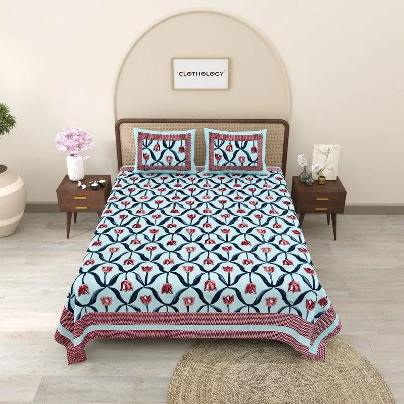 Patternus Cotton Bedsheet (Maroon,Blue) - 240 TC media 3