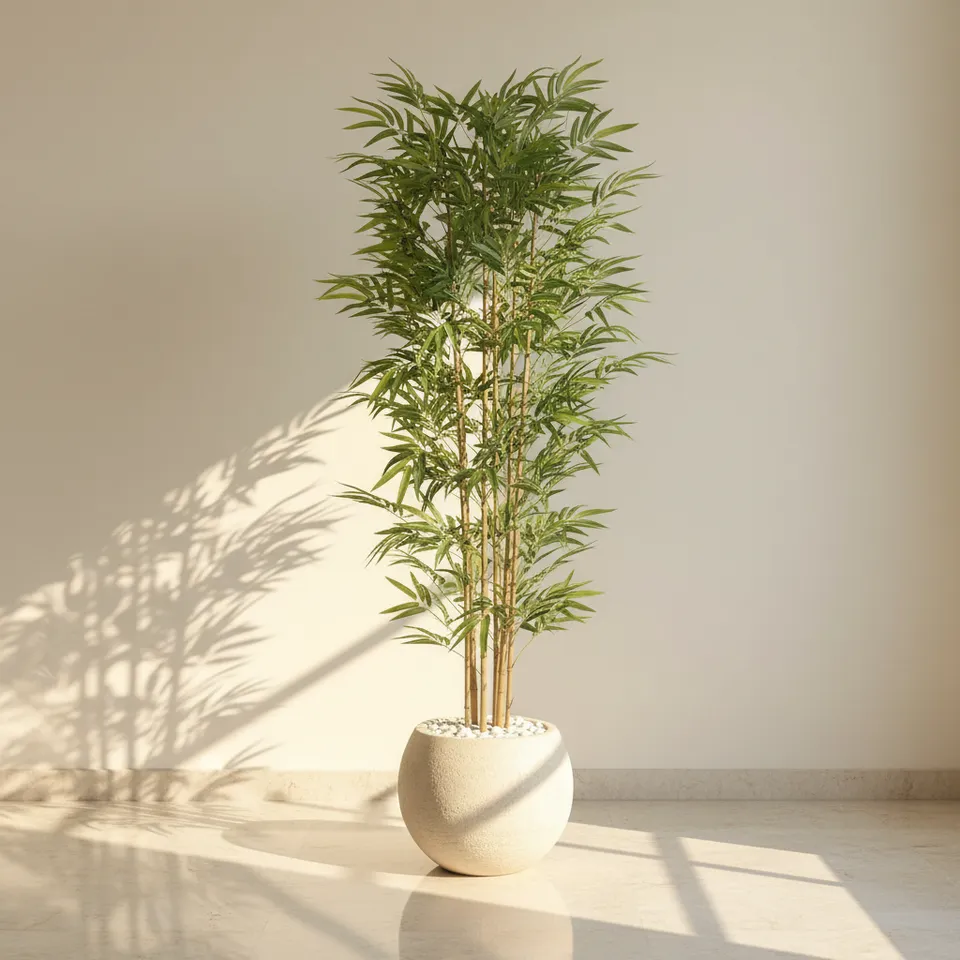 Artificial Bamboo Plant With Black Fiber Pot - 7 Feet - 1