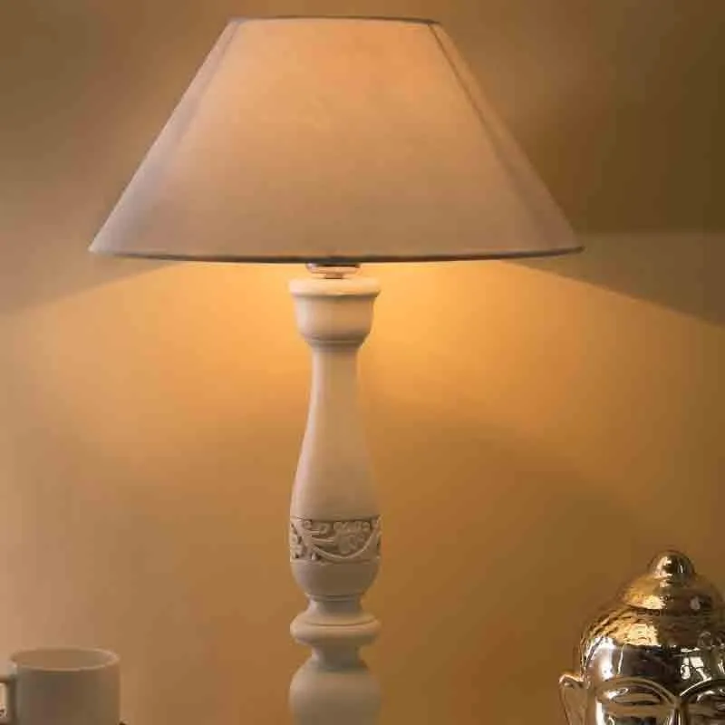 Earthie Wooden Fabric Table Lamp - White media 1